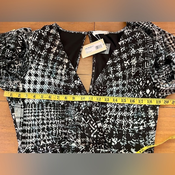 Ramy Brook Myla Mini Dress Black Houndstooth Burnout Multi Ruched Faux Wrap NWT - Picture 12 of 16